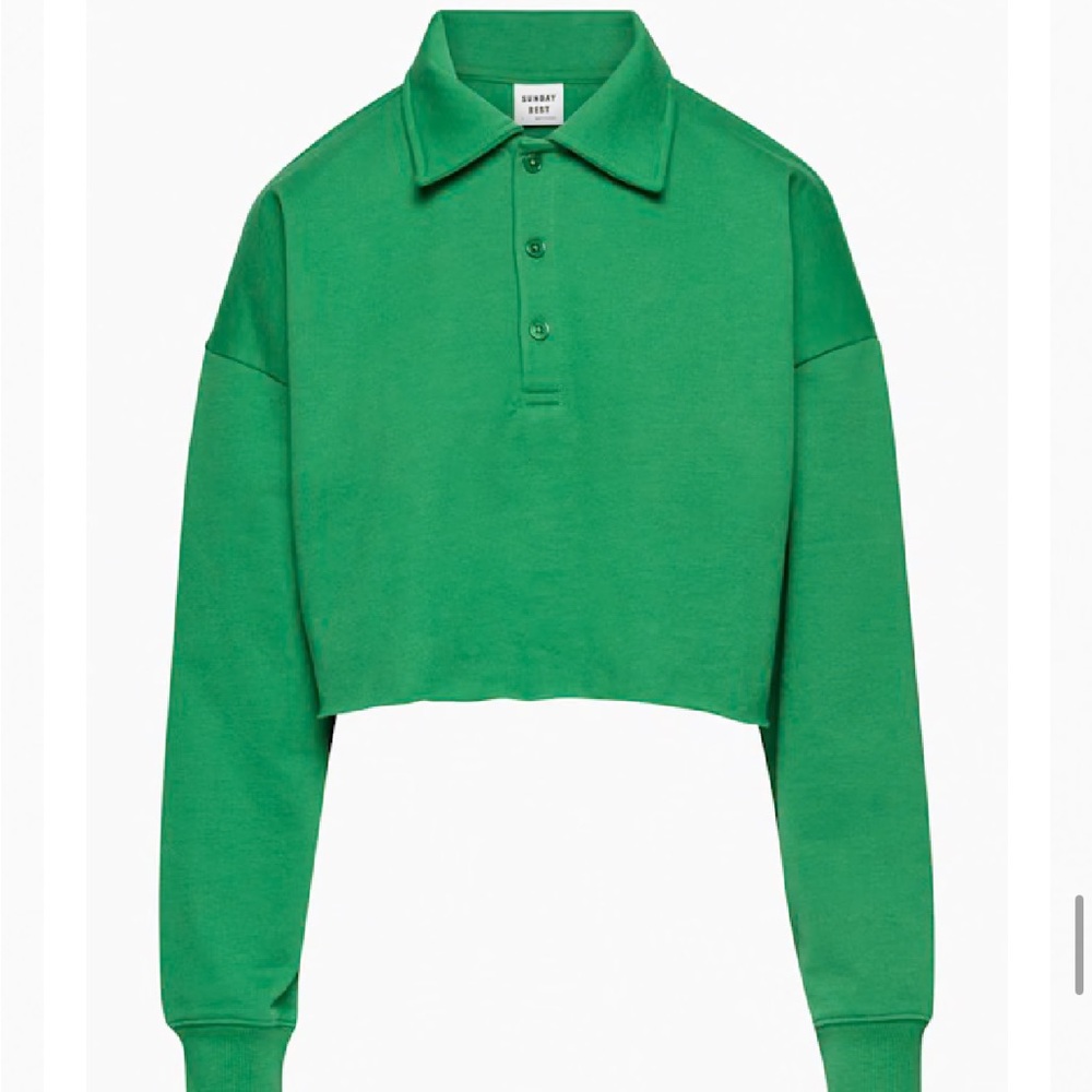 Aritzia Sunday Best Cropped Green Polo Sweater